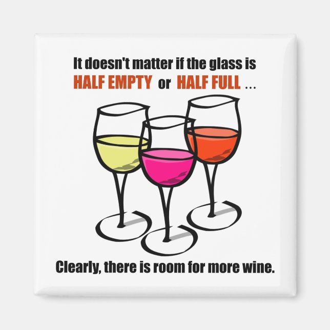 Cartoon Wine Glasses Glass Half Empty Wine Humour Magnet (Front)