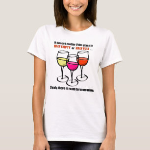 Cartoon Wine Glasses Glass Half Empty Wine Humour T-Shirt