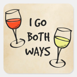 Cartoon Wine Glasses I Go Both Ways Funny Square Sticker