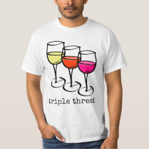 Cartoon Wine Glasses Triple Threat Funny Winery T-Shirt