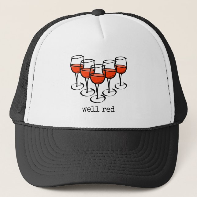 Cartoon Wine Glasses Well Red Winery Humour Trucker Hat (Front)