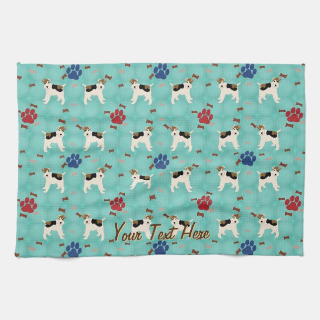Cartoon Wire Fox Terrier Tea Towel (Horizontal)