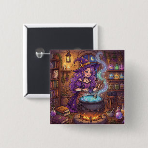Cartoon Witch Making Love Potion 15 Cm Square Badge