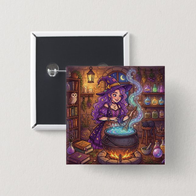 Cartoon Witch Making Love Potion 15 Cm Square Badge (Front & Back)