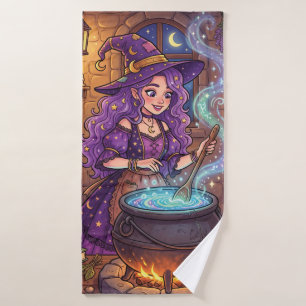 Cartoon Witch Making Love Potion Bath Towel Set