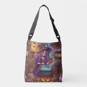 Cartoon Witch Making Love Potion Crossbody Bag