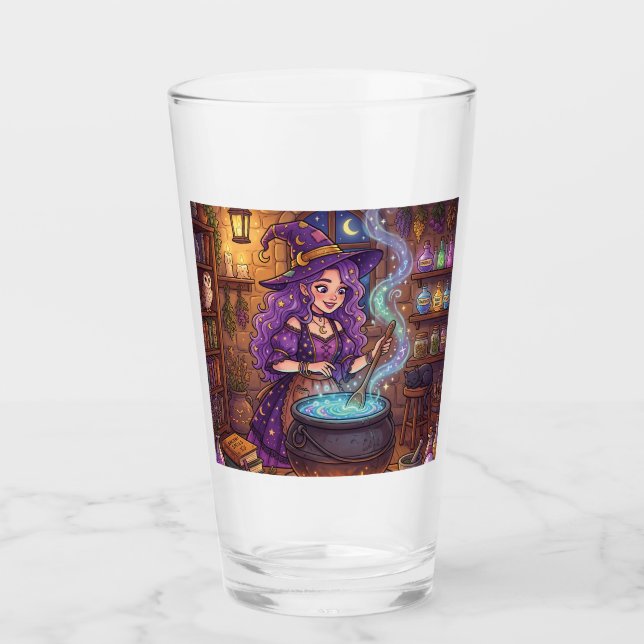 Cartoon Witch Making Love Potion Glass (Front)