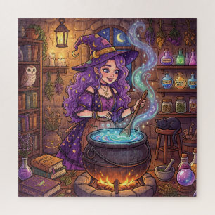 Cartoon Witch Making Love Potion Jigsaw Puzzle