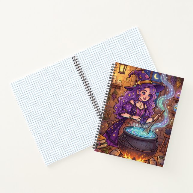 Cartoon Witch Making Love Potion Notebook (Inside)