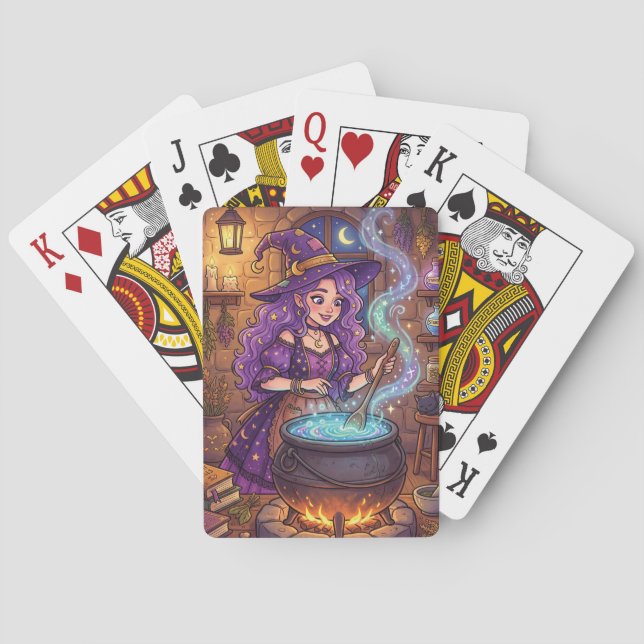 Cartoon Witch Making Love Potion Playing Cards (Back)