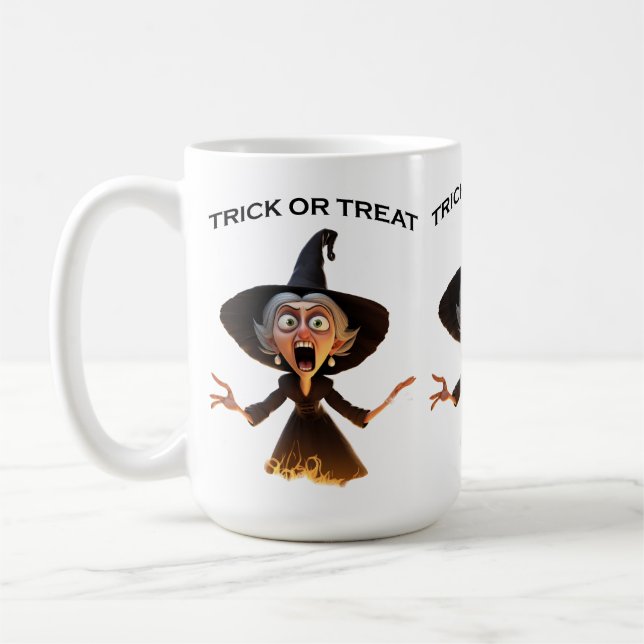 Cartoon Witch "Trick or Treat" Coffee Mug (Left)