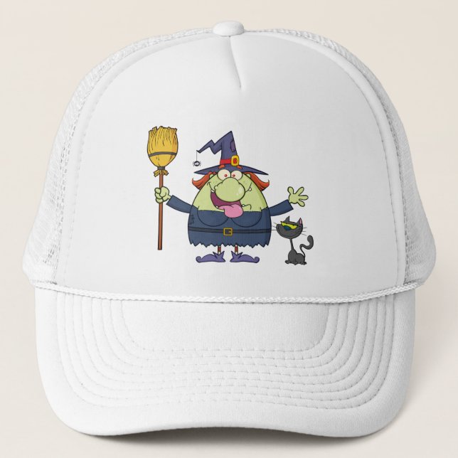Cartoon witch  trucker hat (Front)