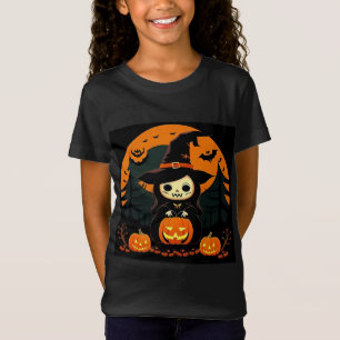 Cartoon Witch With Pumpkin Friends For Halloween T-Shirt