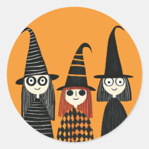 Cartoon Witches Spooky Cute Halloween Classic Round Sticker