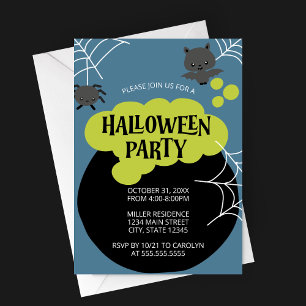 Cartoon Witch's Cauldron Kid's Halloween Party Invitation