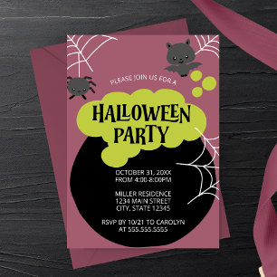 Cartoon Witch's Cauldron Kid's Halloween Party Invitation