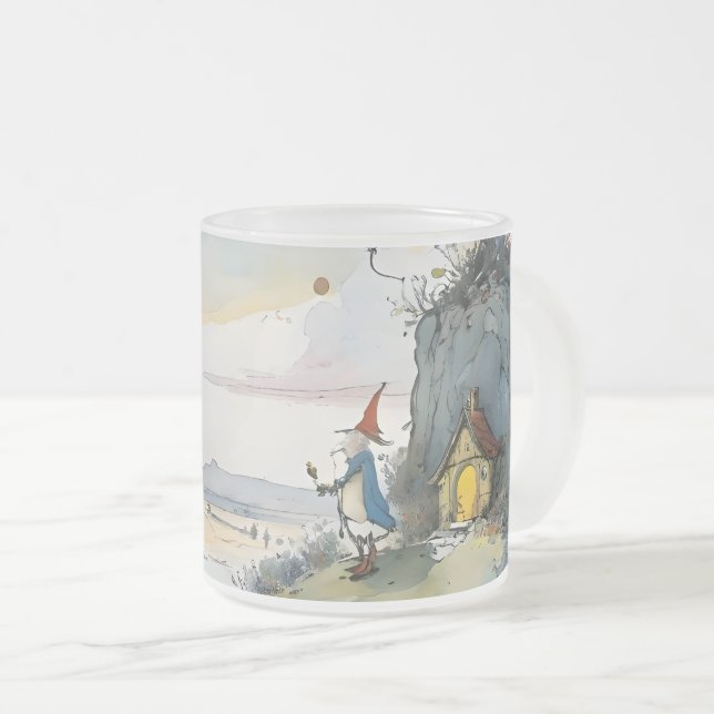 Cartoon wizard dreamscape frosted glass coffee mug (Front Right)