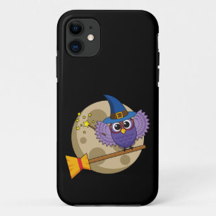 Cartoon Wizard Owl Flying on Broom iPhone 11 Case