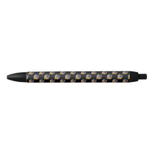 Cartoon Wizard Owl Flying on Broom Pattern Black Ink Pen