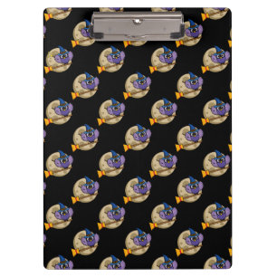 Cartoon Wizard Owl Flying on Broom Pattern Clipboard