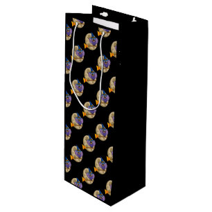 Cartoon Wizard Owl Flying on Broom Pattern Wine Gift Bag