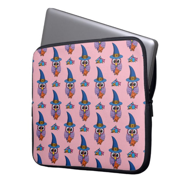 Cartoon Wizard Owl Pattern Laptop Sleeve (Front Left)