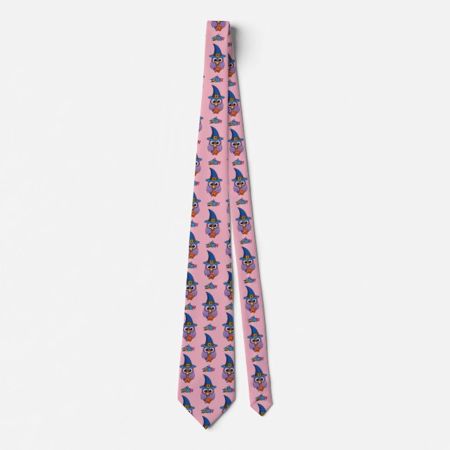 Cartoon Wizard Owl Pattern Tie (Front)