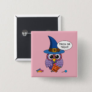 Cartoon Wizard Owl - Trick or Treat 15 Cm Square Badge