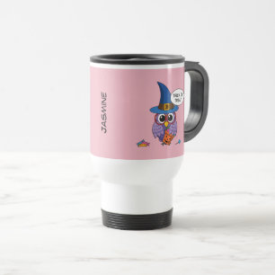Cartoon Wizard Owl - Trick or Treat   Add Name Travel Mug