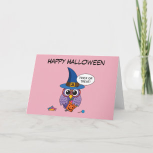 Cartoon Wizard Owl - Trick or Treat Add Text Card