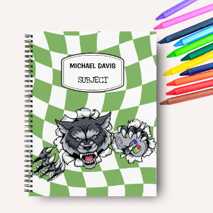 Cartoon Wolf Holding Video Games Controller Custom Notebook