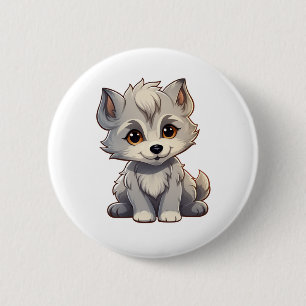 Cartoon wolf illustration 6 cm round badge