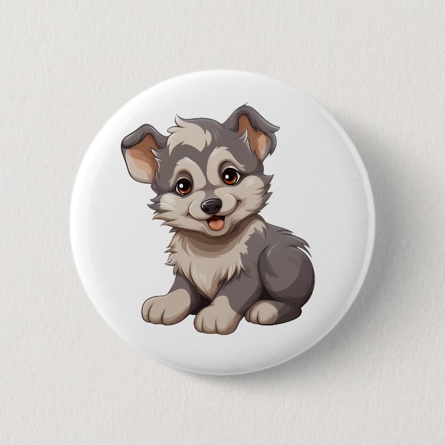 Cartoon wolf illustration 6 cm round badge (Front)