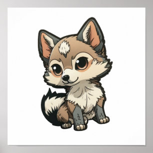 Cartoon wolf illustration poster