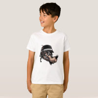 Cartoon wolf with a dynamite on his German helmet