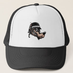 Cartoon wolf with a dynamite on his German helmet Trucker Hat