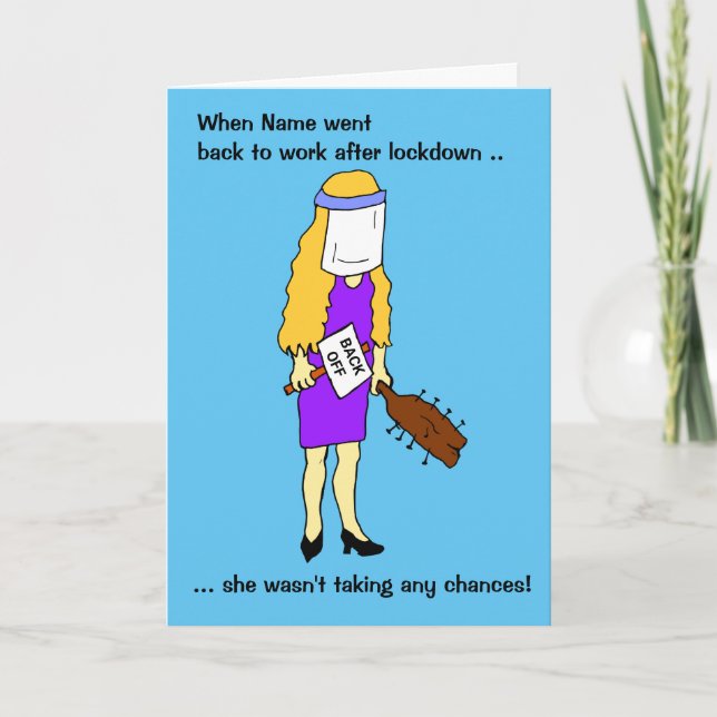 Cartoon Woman Back to Work Lockdown Card (Front)