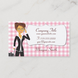 Cartoon Woman on Customisable Pink Gingham Card