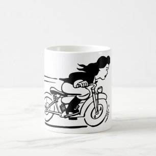 Cartoon Woman Riding Motorcycle Biker Chick Art Coffee Mug