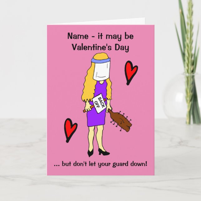 Cartoon Woman Stay Safe Lockdown Valentine's Day Card (Front)
