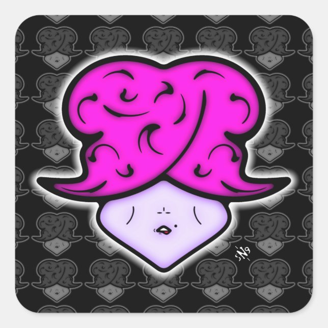 Cartoon woman with beauty mark and hat v2.1 square sticker (Front)