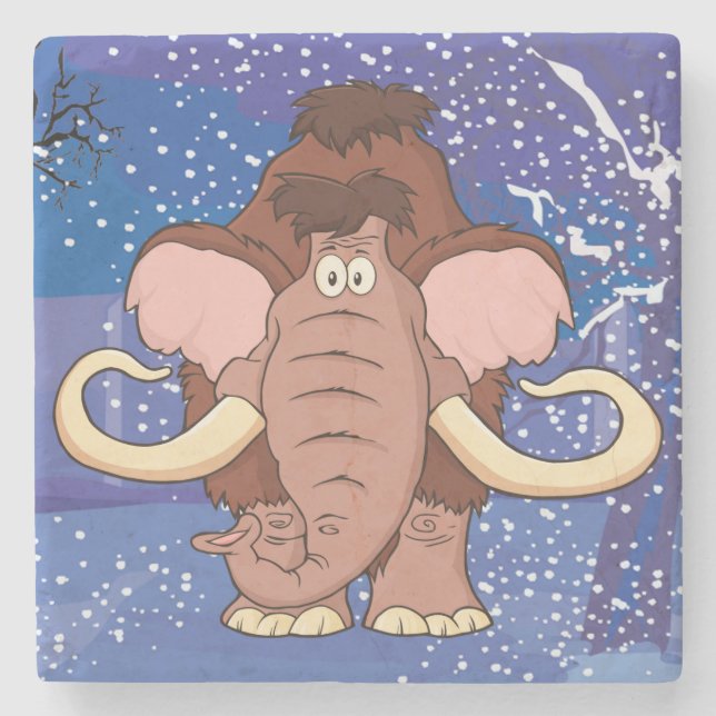 Cartoon Woolly Mammoth Stone Coaster (Front)