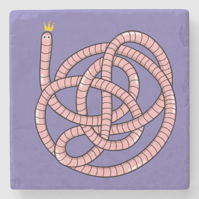 Cartoon worm in crown stone coaster (Front)
