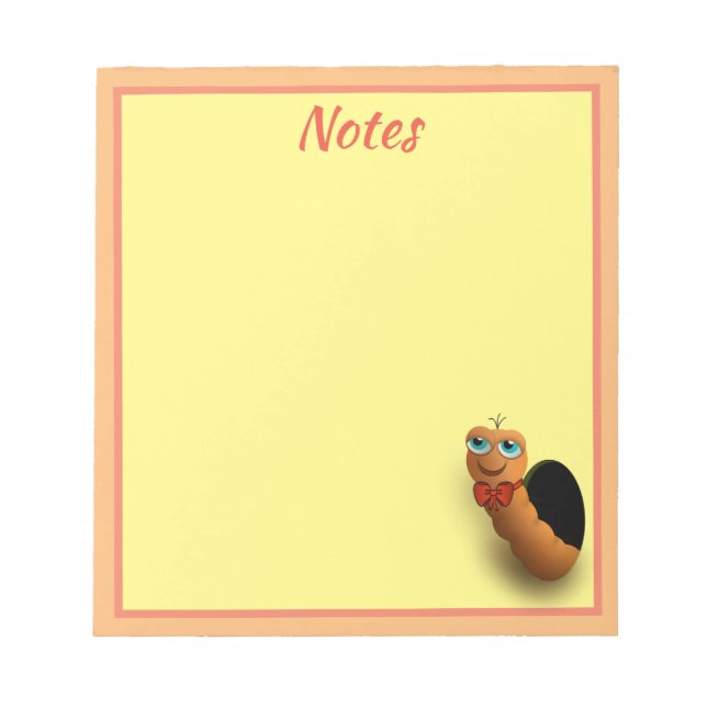 Cartoon Worm Personalised Notepad (Front)