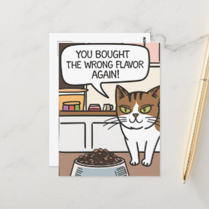 Cartoon Wrong Flavour Cat Food  Postcard