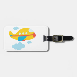 Cartoon Yellow Aeroplane Luggage Tag