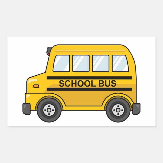 Cartoon Yellow and Black School Bus Rectangular Sticker (Front)
