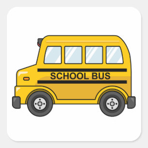 Cartoon Yellow and Black School Bus Square Sticker