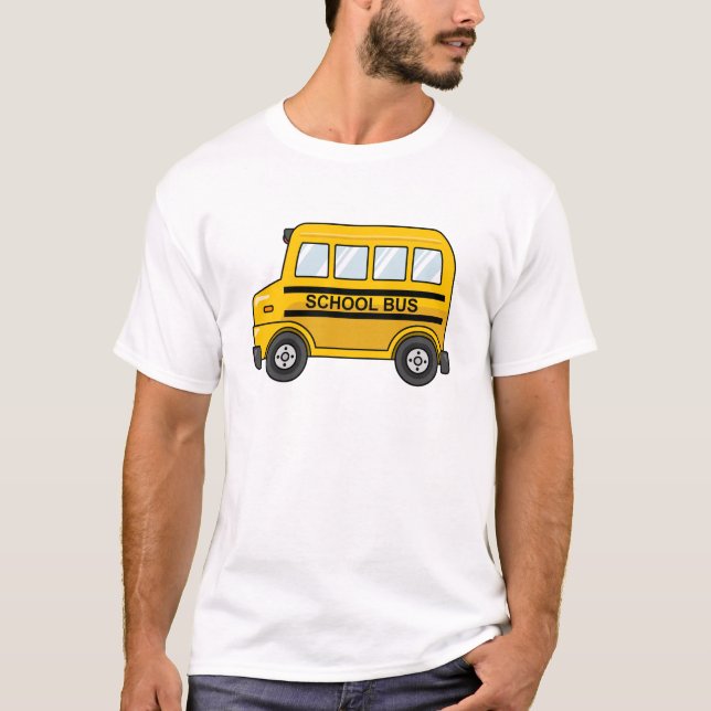 Cartoon Yellow and Black School Bus T-Shirt (Front)
