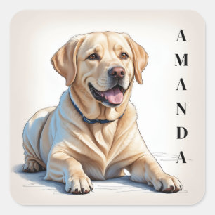 Cartoon Yellow Lying Labrador Retriever Square Sticker